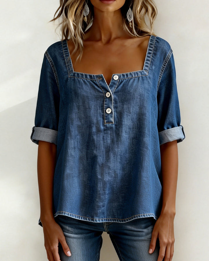 Avélia™ | Square Neck Denim Shirt