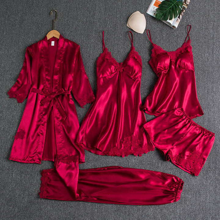 Luna | 5-Piece Satin & Lace Sleepwear Set