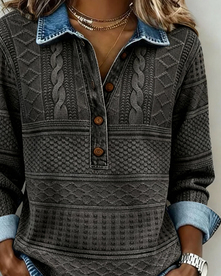 Hazel | Denim-Inspired Half-Button Knit Top