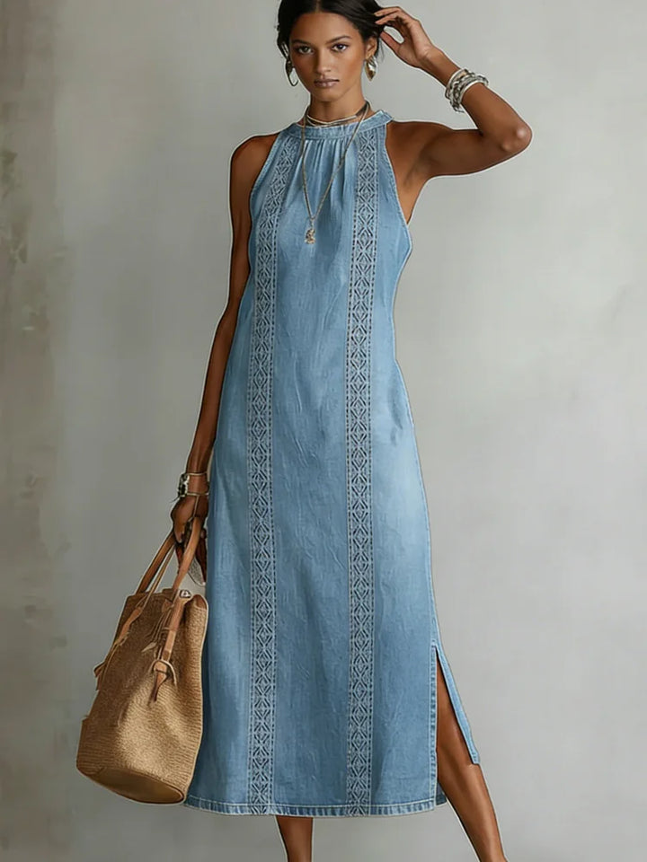 Julia™ | Retro Lace Detail Denim Dress