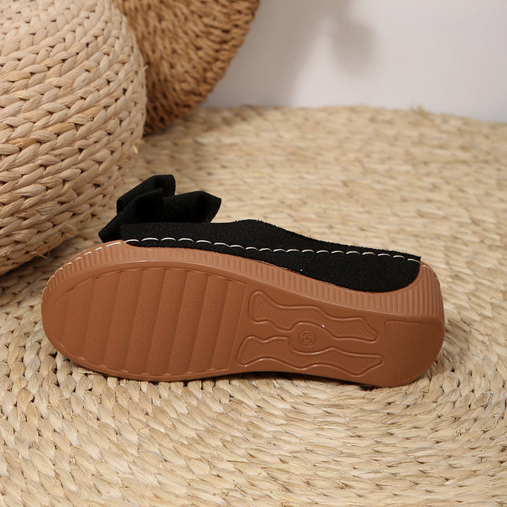 Liora Bow Flower Platform Wedge Slides