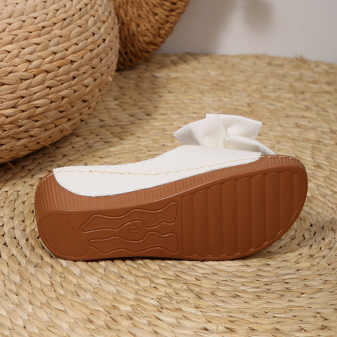 Liora Bow Flower Platform Wedge Slides