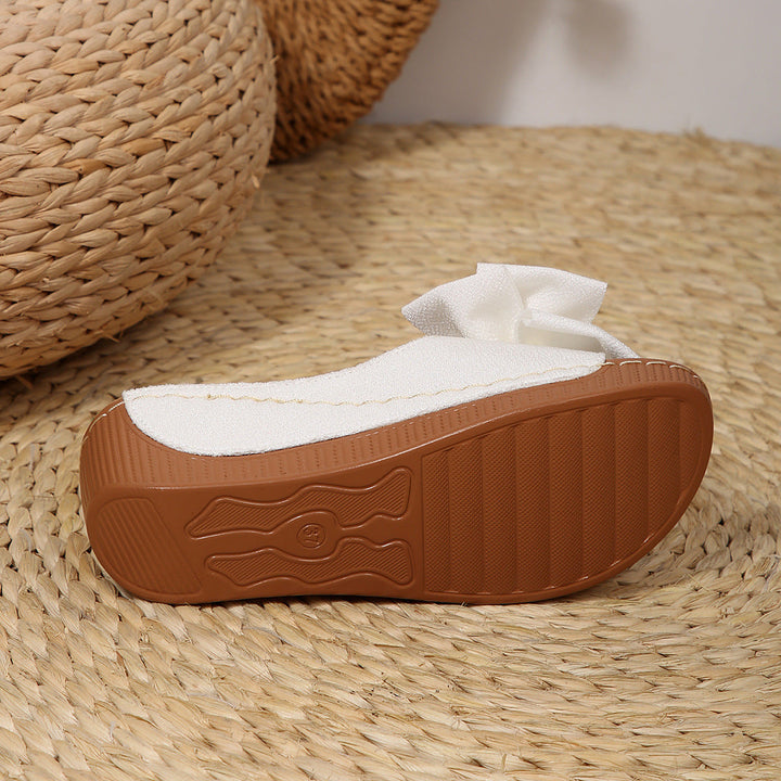 Liora Bow Flower Platform Wedge Slides