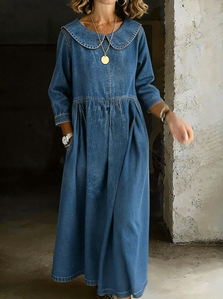 Clara™ | Peter Pan Collar Denim Dress