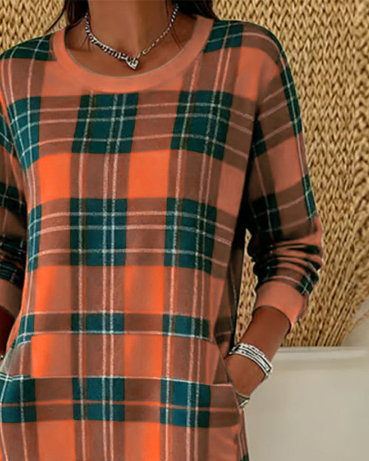 Harper | Long Sleeve Checkered Sweatshirt Dress
