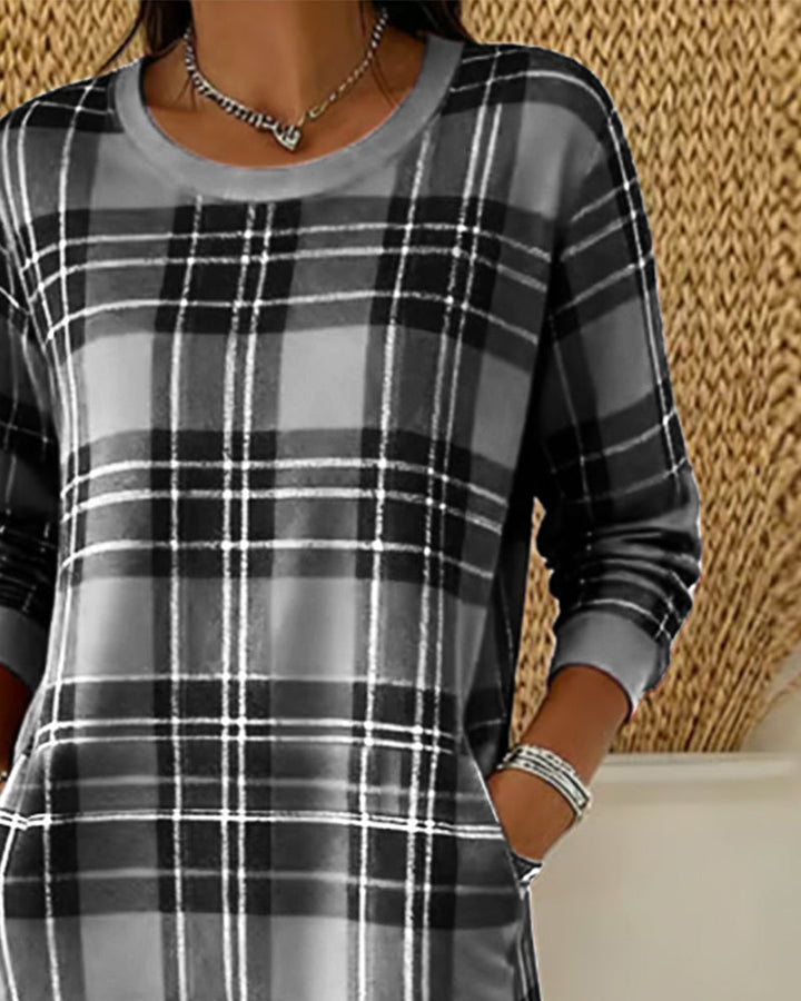 Harper | Long Sleeve Checkered Sweatshirt Dress