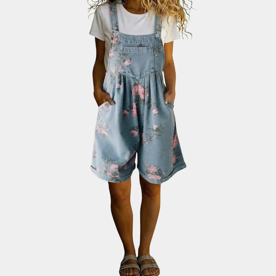 Judy™ | Vintage Floral Washed Denim Jumpsuit