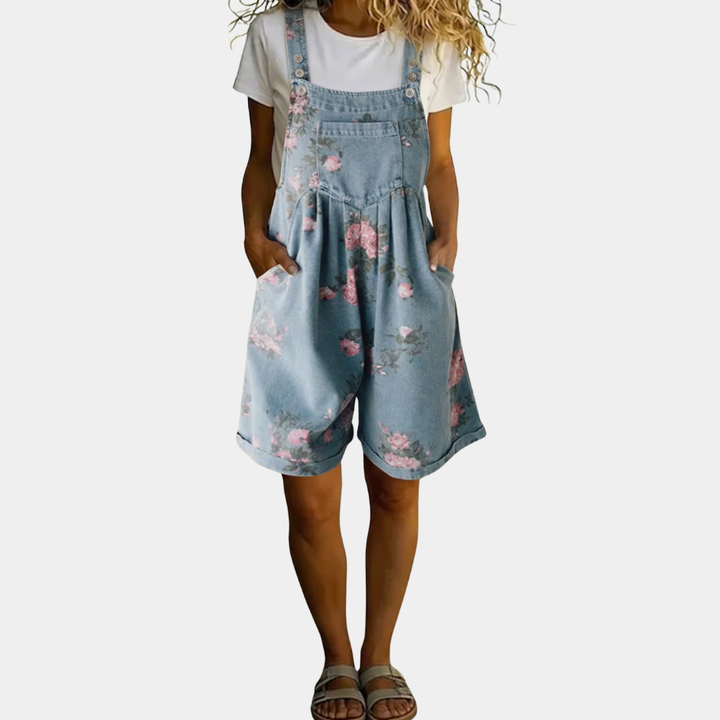 Judy™ | Vintage Floral Washed Denim Jumpsuit