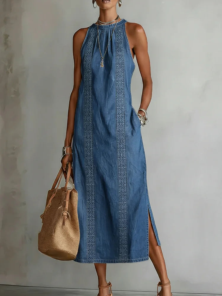 Julia™ | Retro Lace Detail Denim Dress