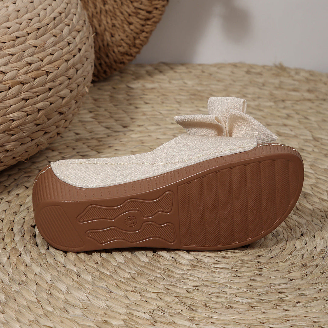 Liora Bow Flower Platform Wedge Slides