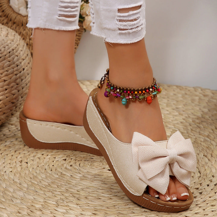 Liora Bow Flower Platform Wedge Slides
