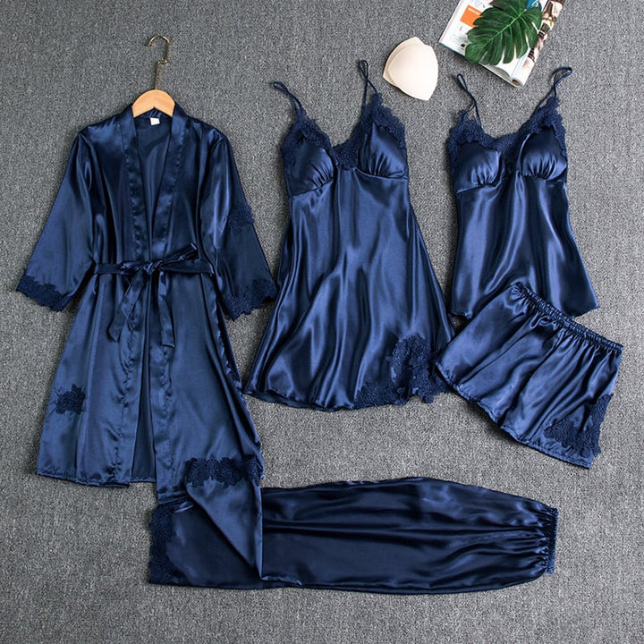Luna | 5-Piece Satin & Lace Sleepwear Set
