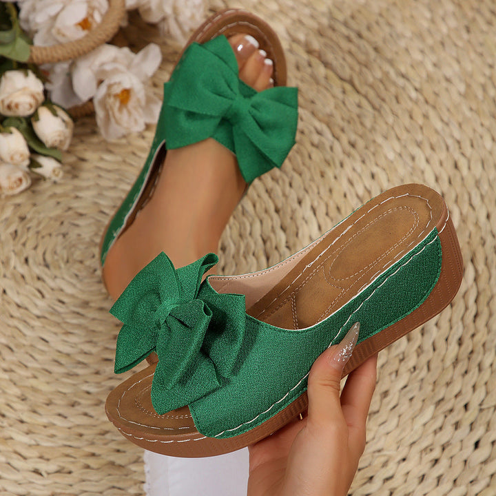 Liora Bow Flower Platform Wedge Slides