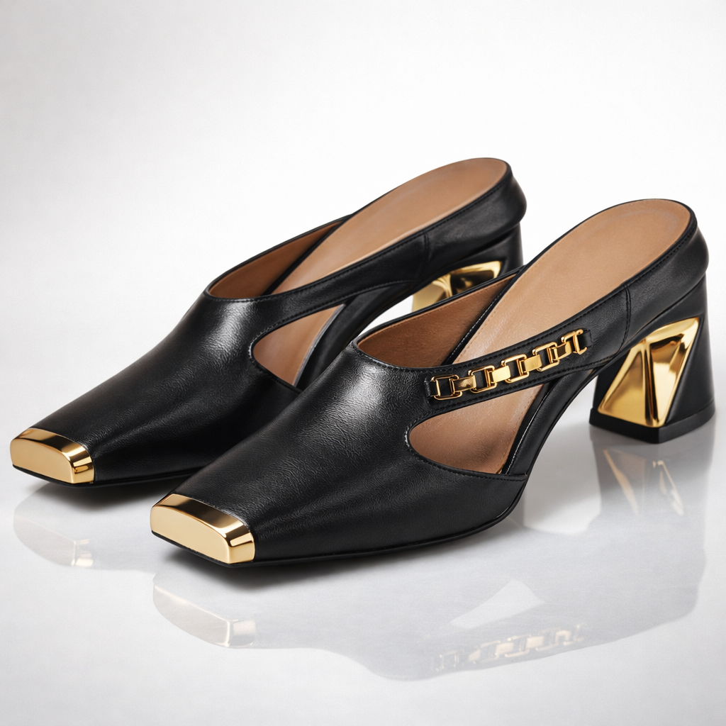 Valeria Gilded Block Heels