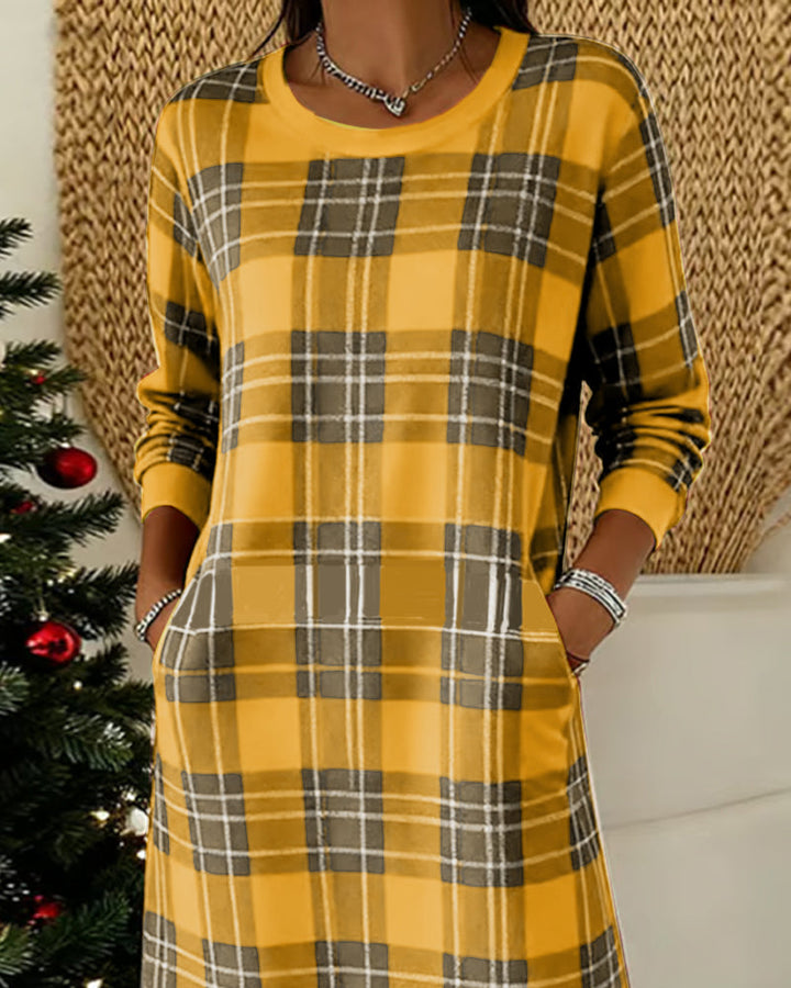 Harper | Long Sleeve Checkered Sweatshirt Dress