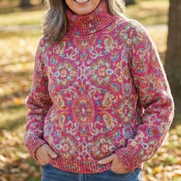 Annabelle | Retro Ethnic Floral Turtleneck