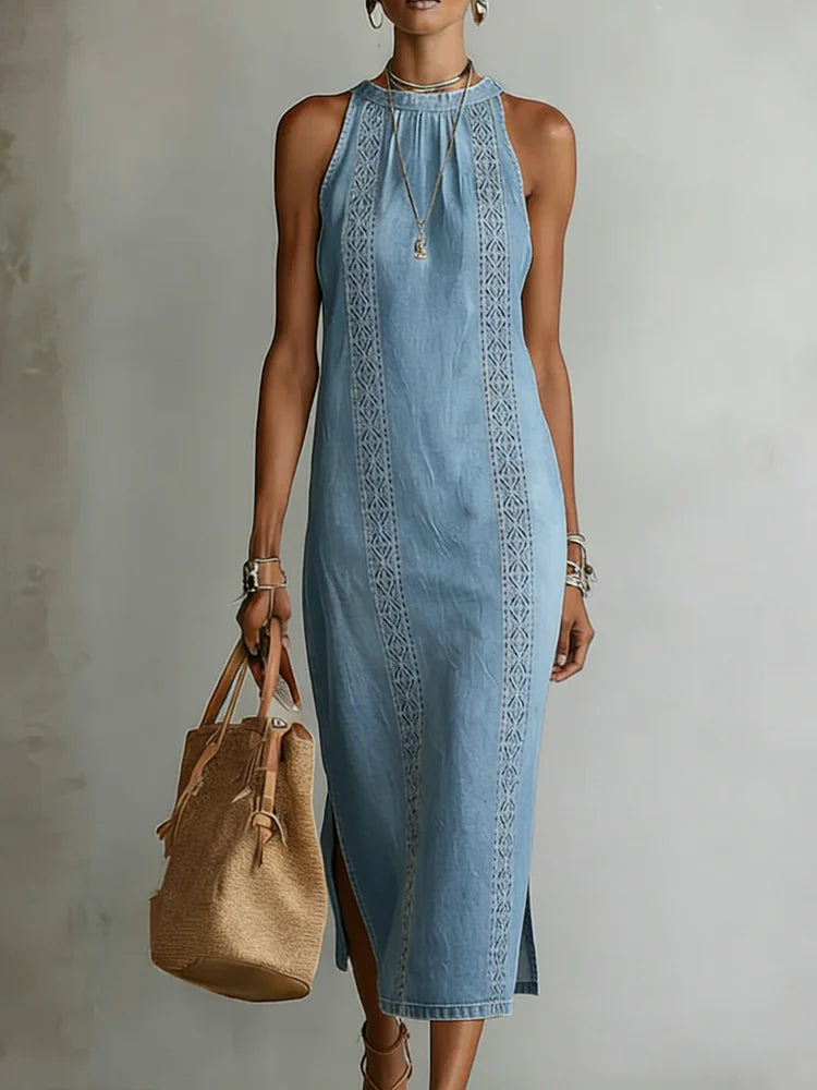 Julia™ | Retro Lace Detail Denim Dress