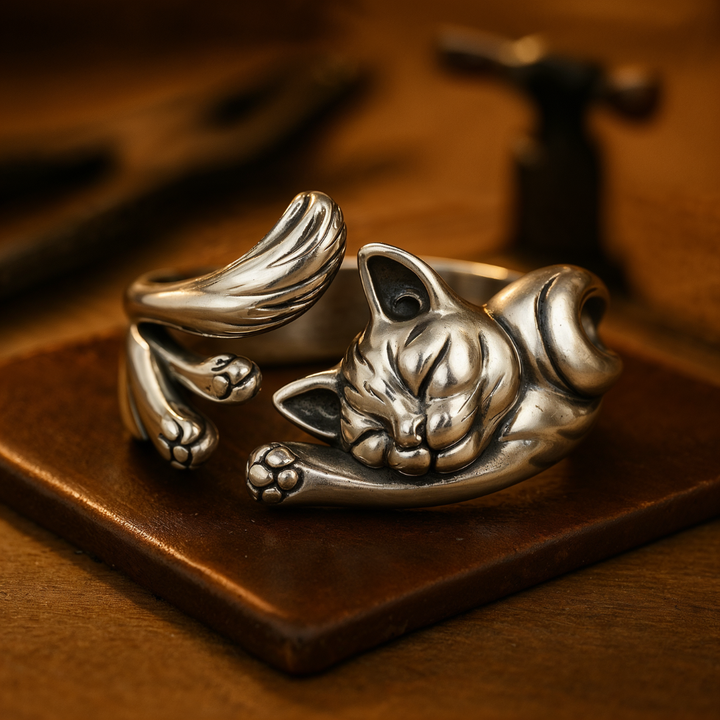 Anello vintage con gatto in argento