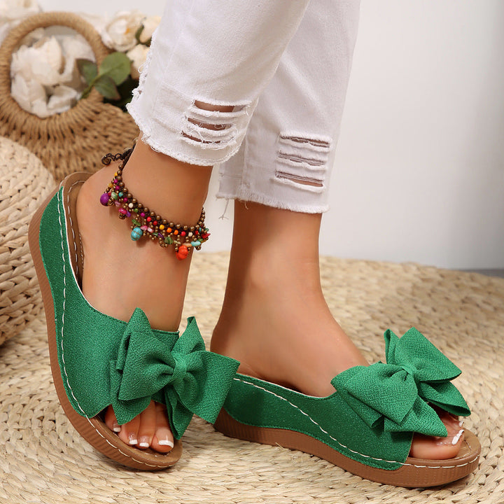 Liora Bow Flower Platform Wedge Slides