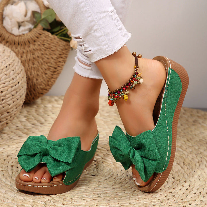 Liora Bow Flower Platform Wedge Slides