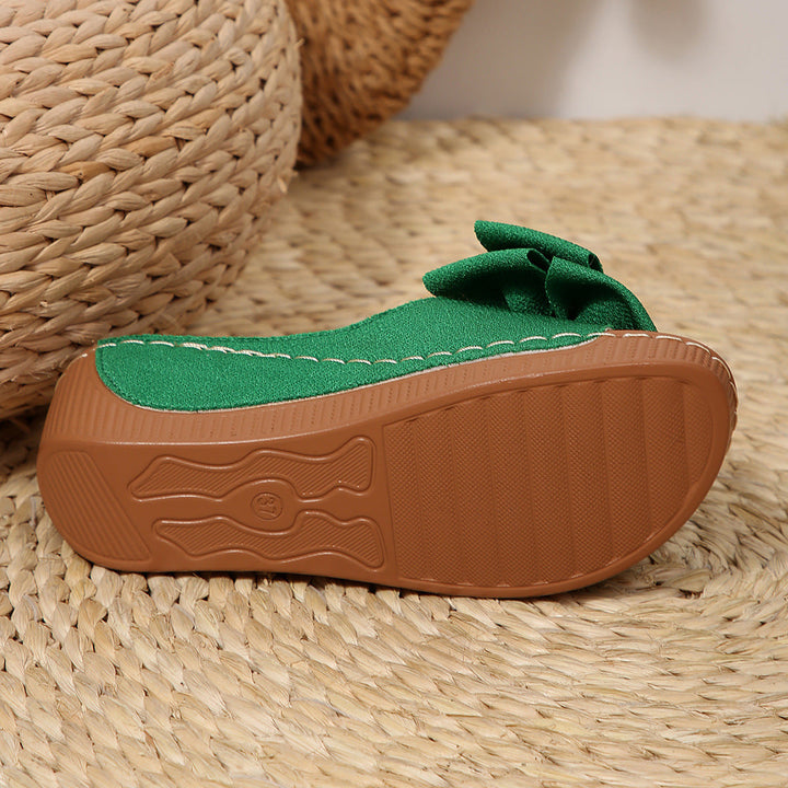 Liora Bow Flower Platform Wedge Slides
