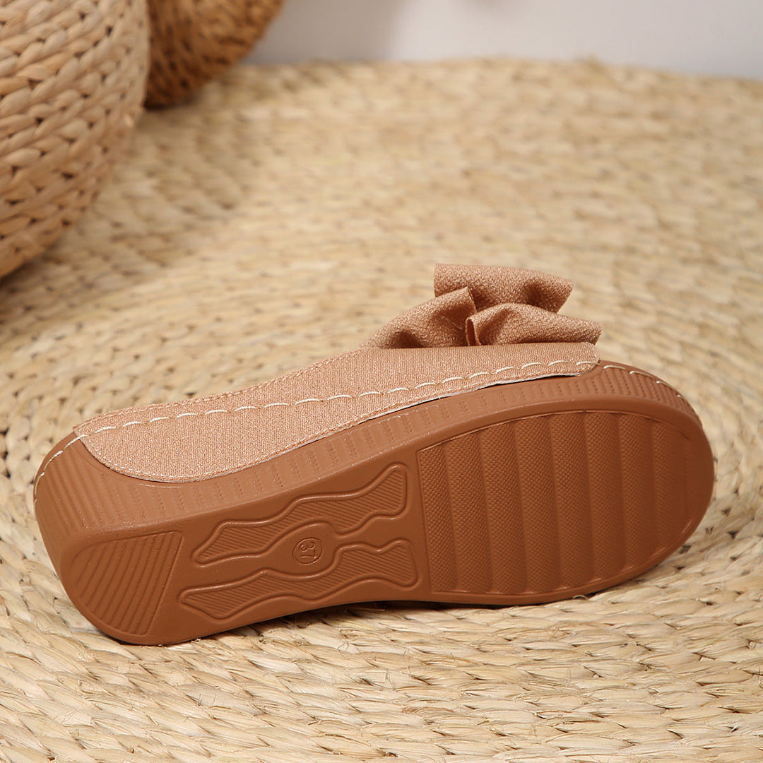 Liora Bow Flower Platform Wedge Slides