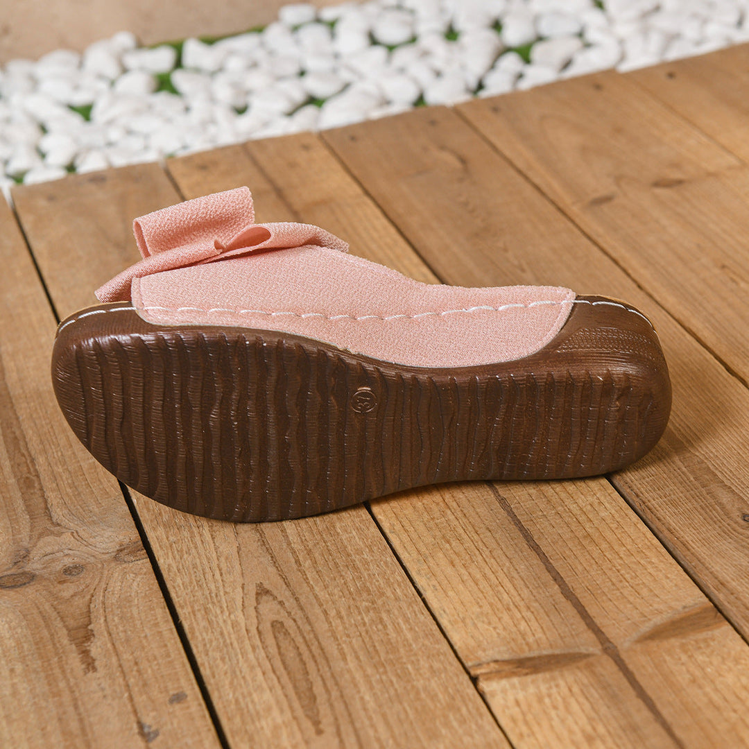 Liora Bow Flower Platform Wedge Slides