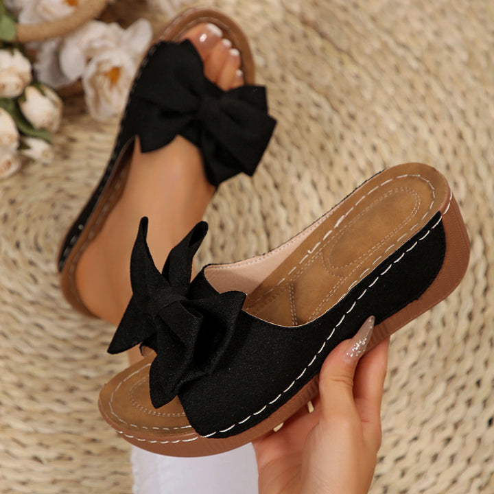 Liora Bow Flower Platform Wedge Slides