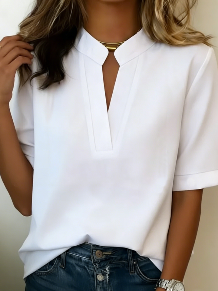 Split-Neck Elegant Chiffon Short-Sleeve Blouse