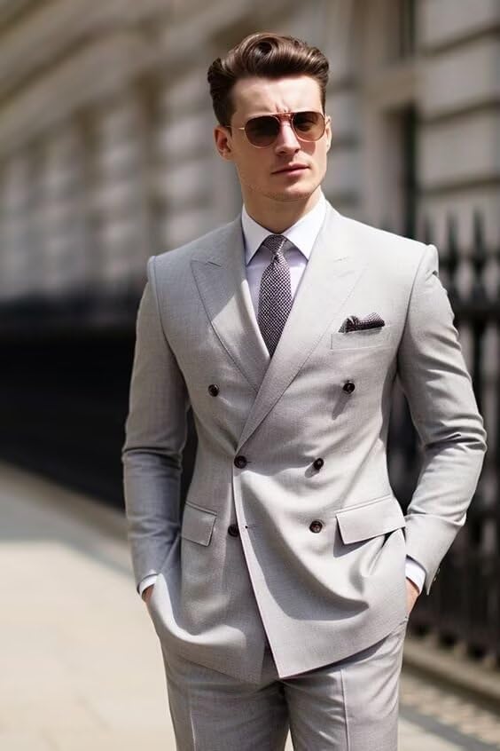 2 Piece Double Breasted Suit Men Slim Fit Mens Double Breasted Blazer Pants Sets Wedding Prom Homecoming Suit