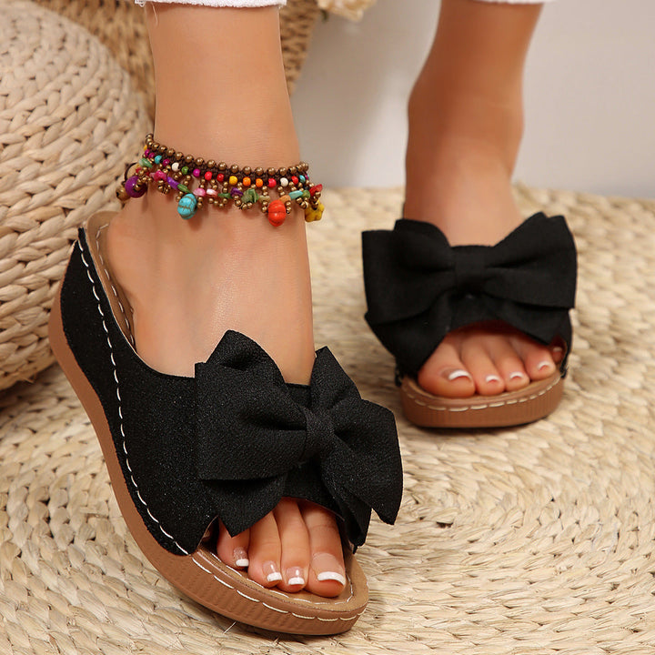 Liora Bow Flower Platform Wedge Slides