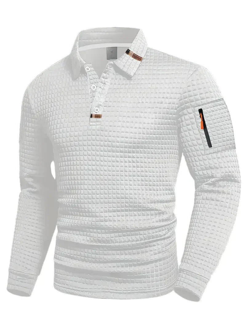 Men’s Slim Fit Textured Polo with Zipper Sleeve Pocket