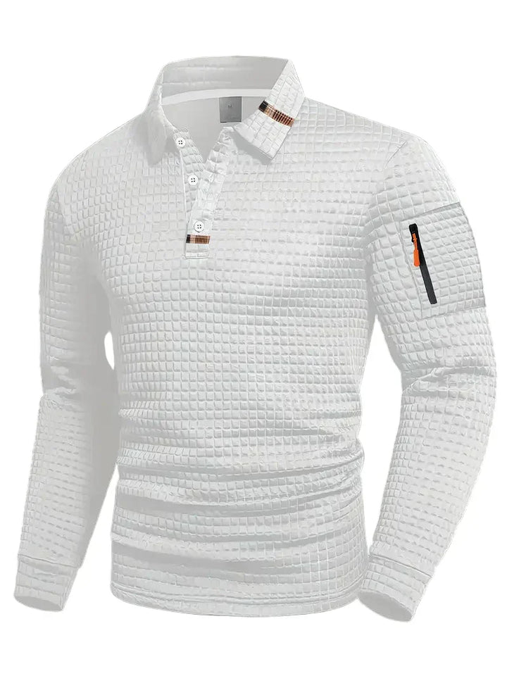 Men’s Slim Fit Textured Polo with Zipper Sleeve Pocket