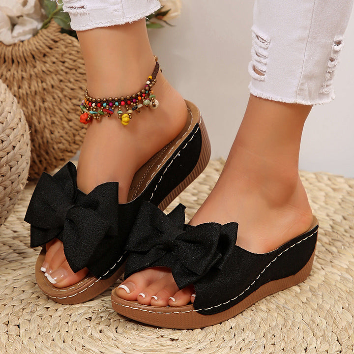 Liora Bow Flower Platform Wedge Slides