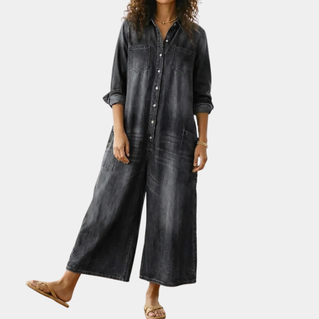Diana™ | Vintage Button-Down Denim Jumpsuit