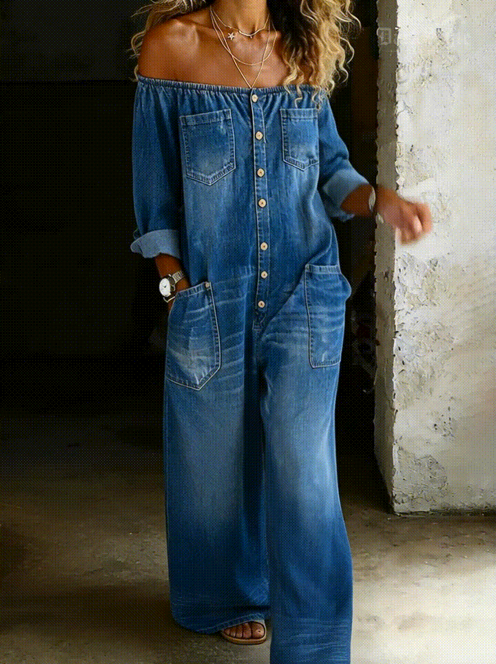 Elena™ | Off-Shoulder Denim Jumpsuit