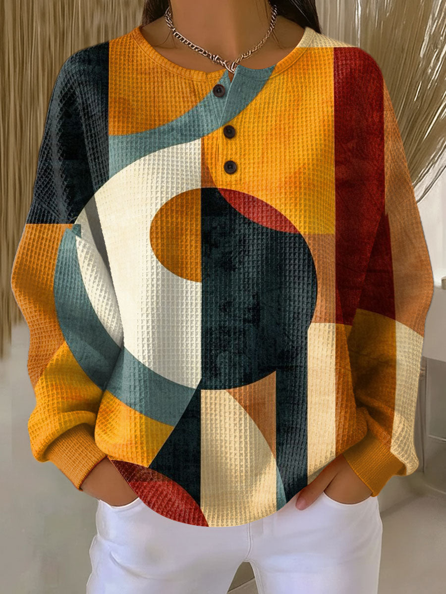Larke | Waffle Sweater with Geometric Pattern