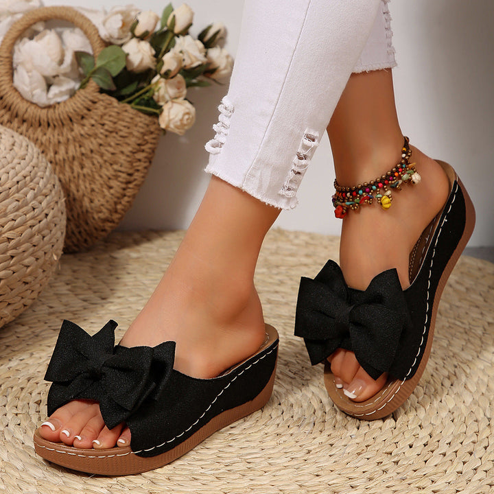 Liora Bow Flower Platform Wedge Slides