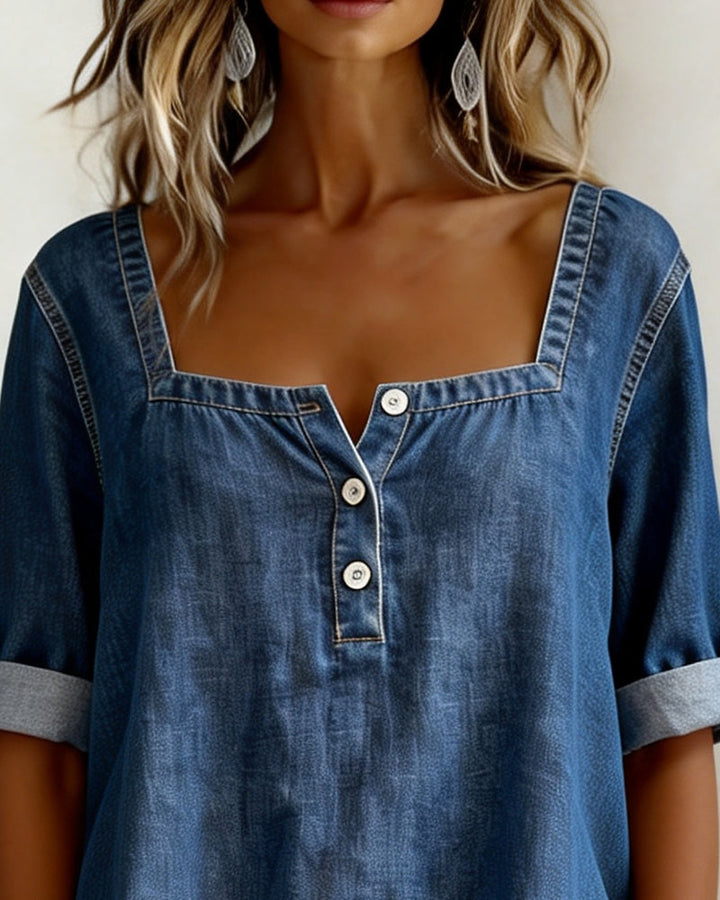 Avélia™ | Square Neck Denim Shirt