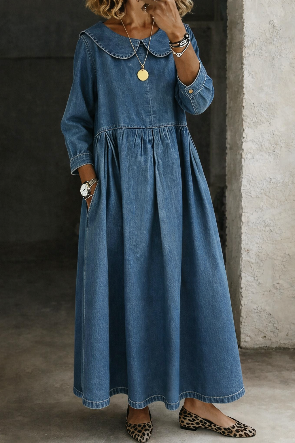 Clara™ | Peter Pan Collar Denim Dress