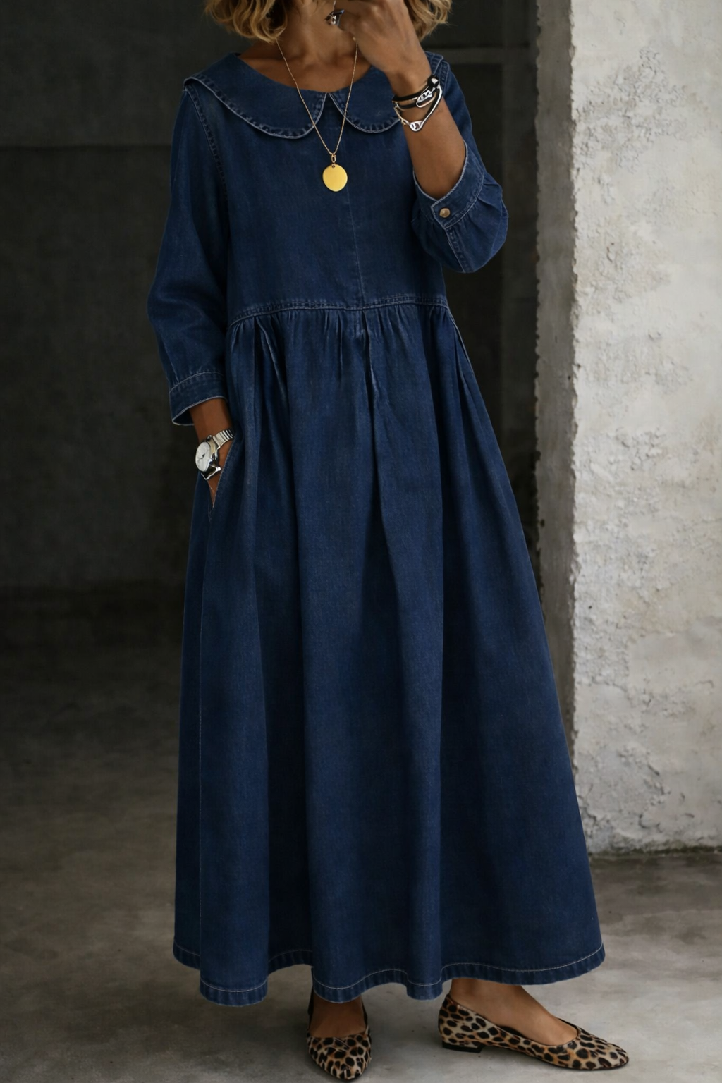 Clara™ | Peter Pan Collar Denim Dress