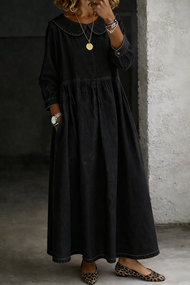 Clara™ | Peter Pan Collar Denim Dress