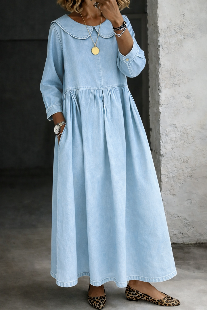 Clara™ | Peter Pan Collar Denim Dress