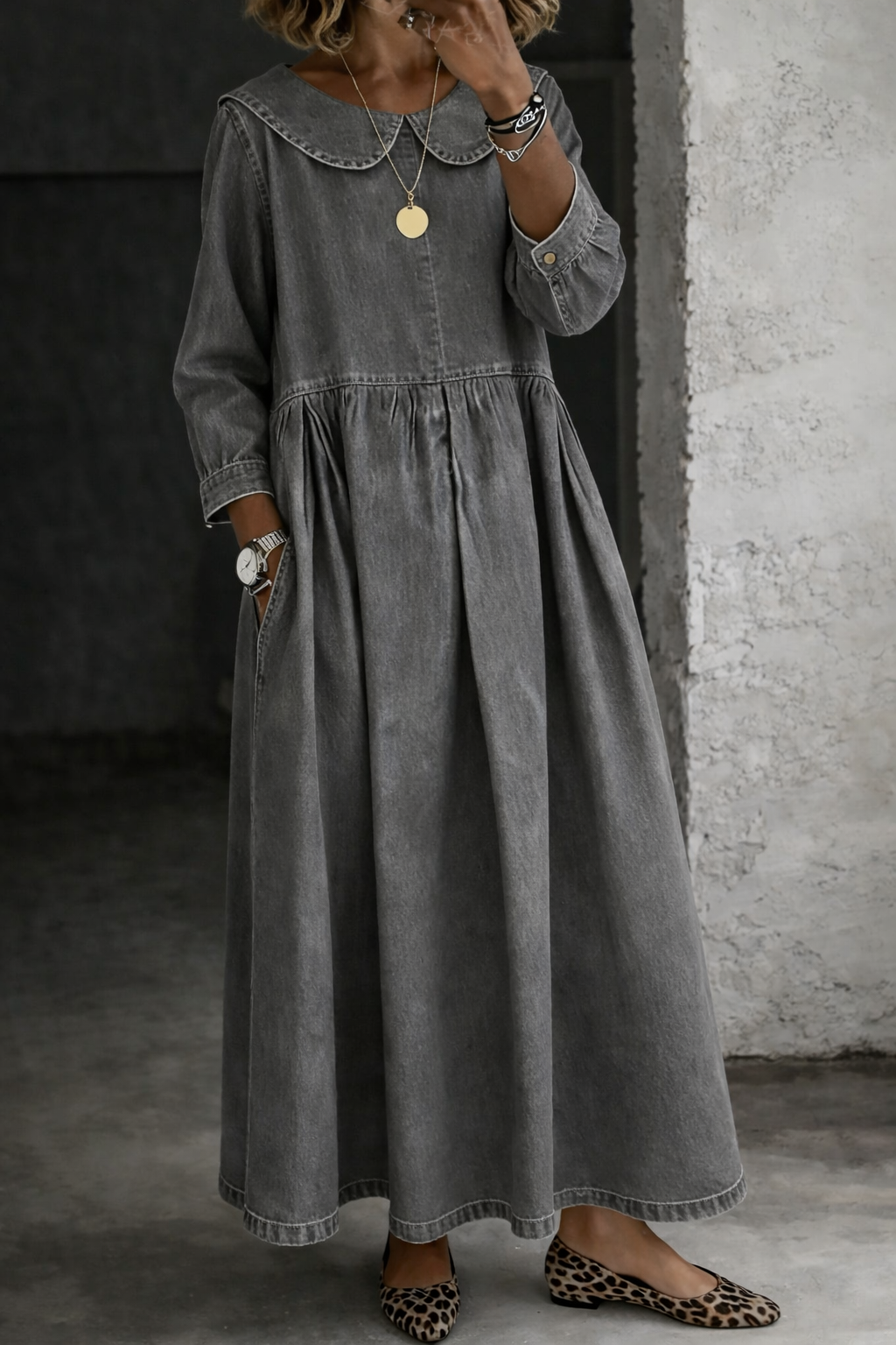 Clara™ | Peter Pan Collar Denim Dress