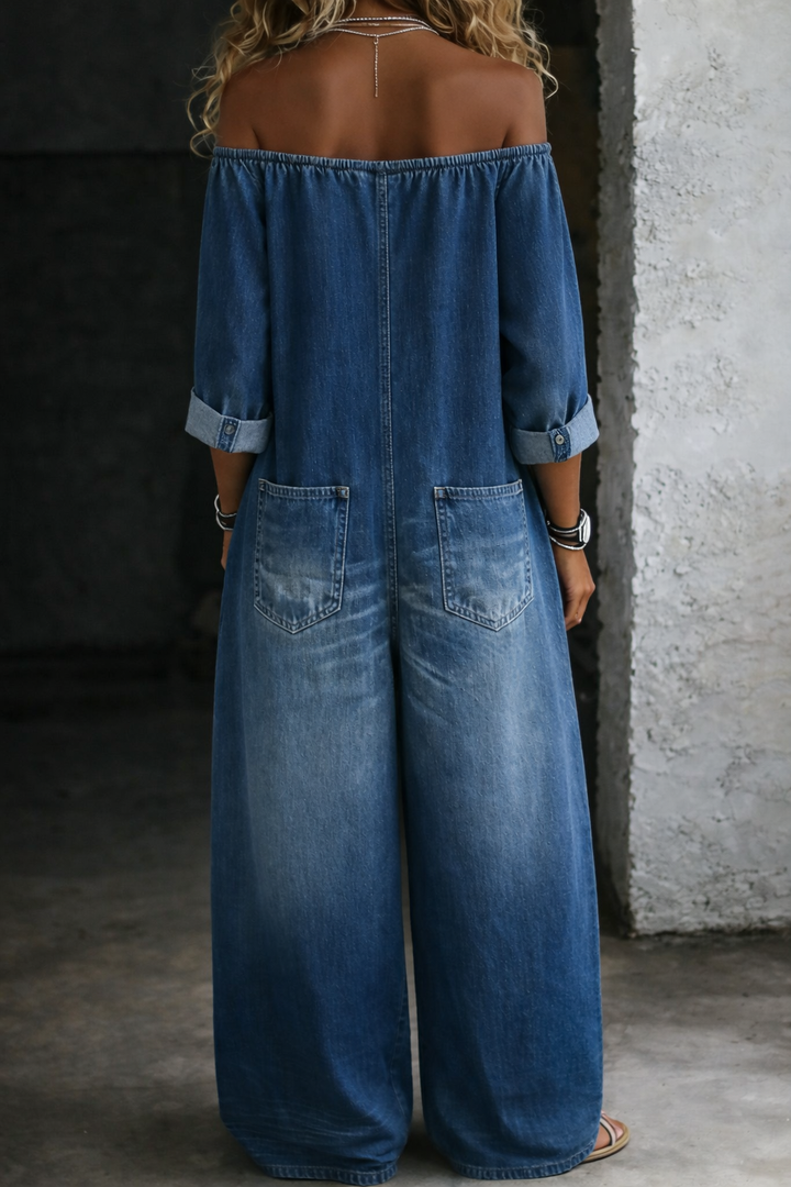 Elena™ | Off-Shoulder Denim Jumpsuit