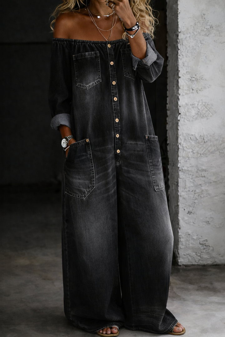 Elena™ | Off-Shoulder Denim Jumpsuit