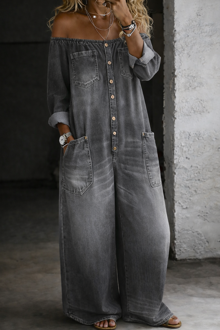 Elena™ | Off-Shoulder Denim Jumpsuit