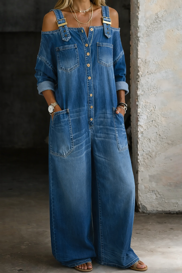 Sophia™ | Off-Shoulder Wide-Leg Denim Jumpsuit
