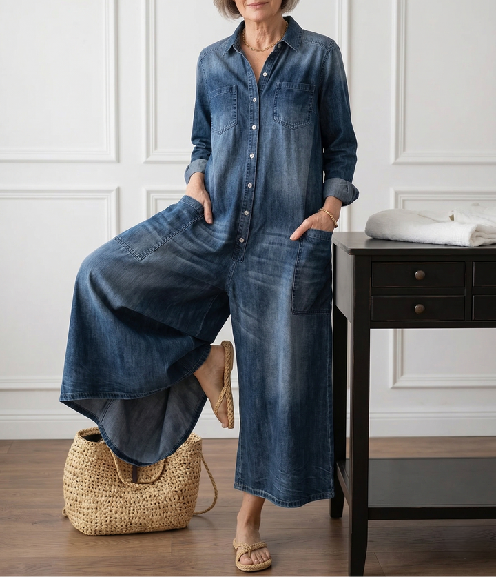 Diana™ | Vintage Button-Down Denim Jumpsuit