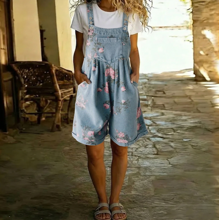 Judy™ | Vintage Floral Washed Denim Jumpsuit